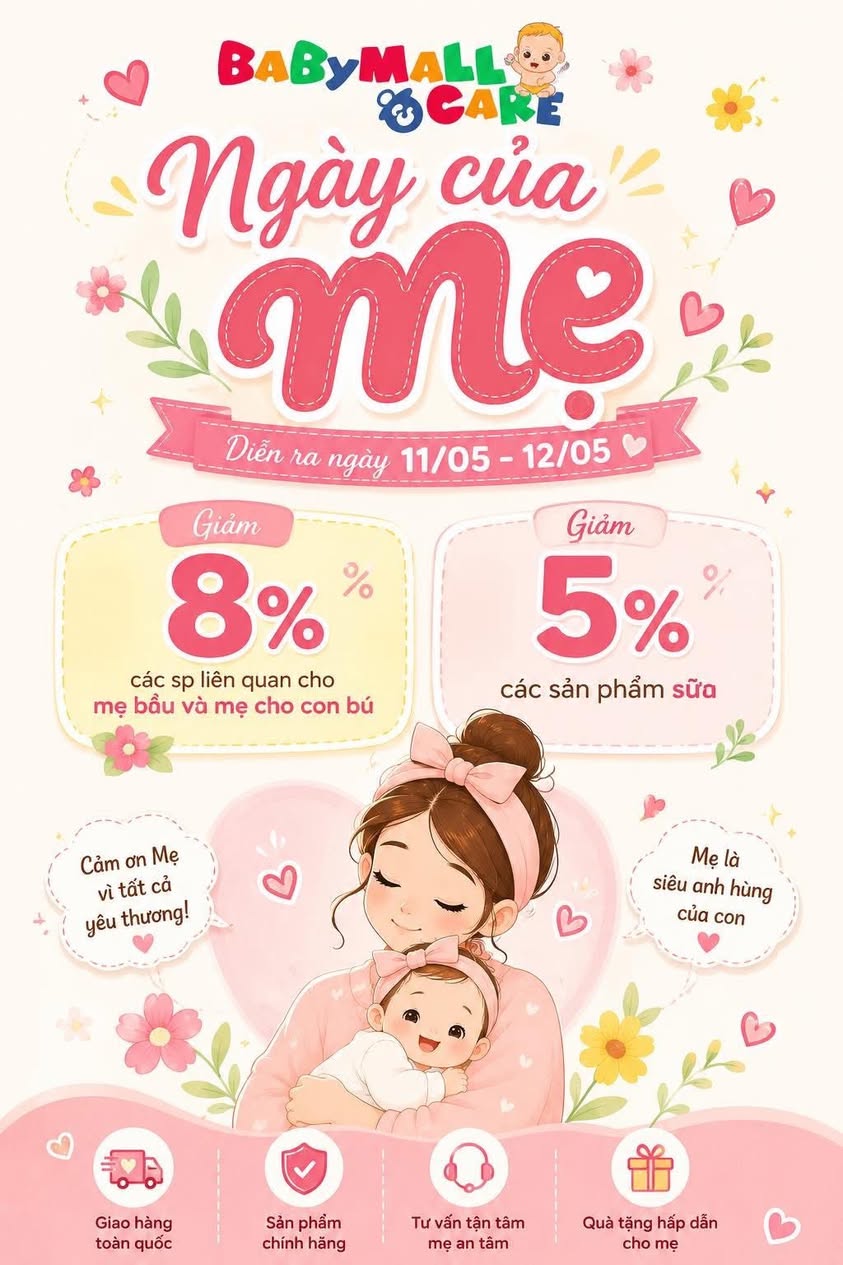 Ưu đãi 8% cho sản phẩm mẹ bầu/mẹ cho con bú, 5% cho sữa tại BabyMall & Care Masteri Centre Point. Hàng chính hãng, tư vấn tận tình.