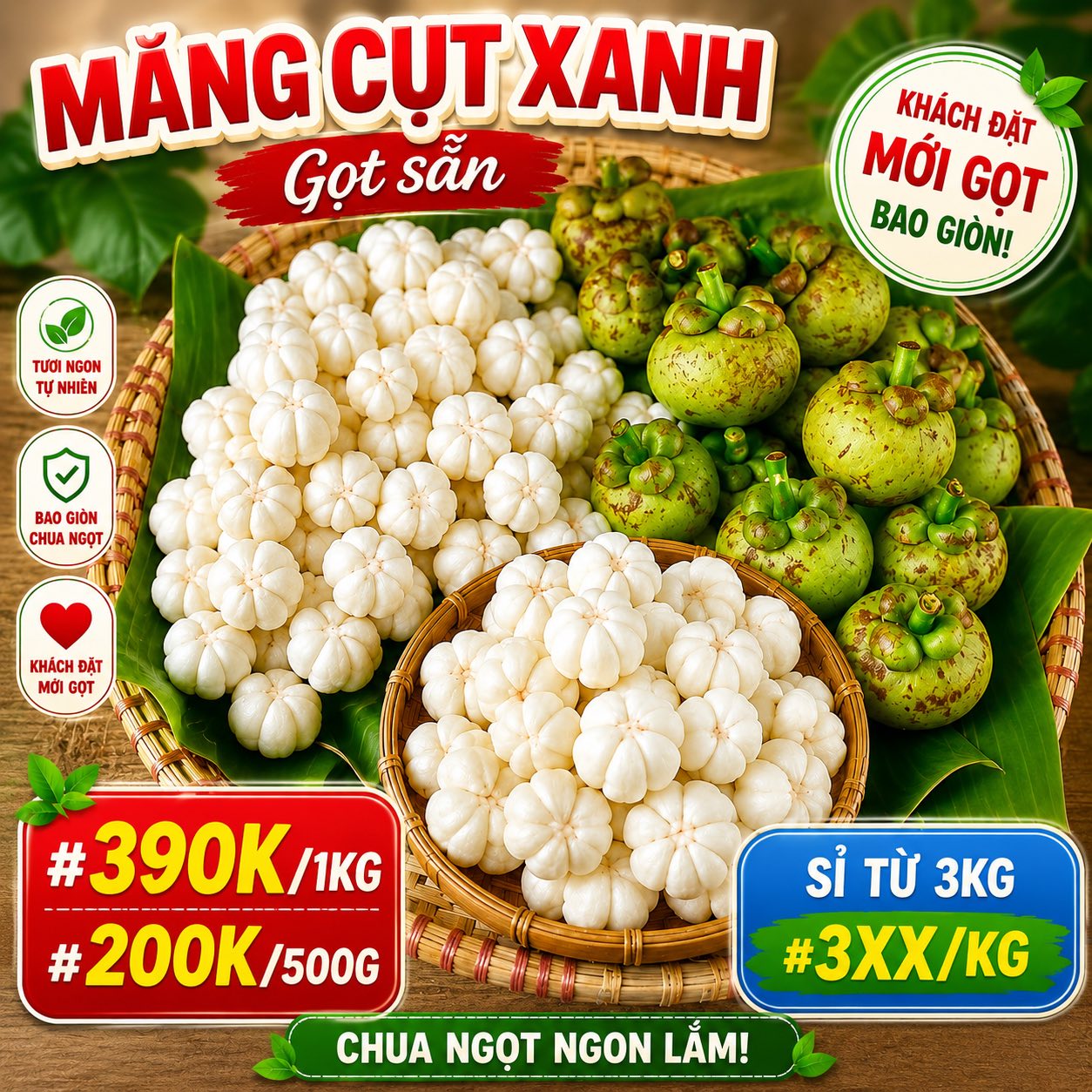 Bán măng cụt xanh, chín và combo gỏi gà măng cụt, giao hàng tại Bình Thạnh. Nhận sỉ cho quán, nhà hàng. Đặt trước 2 tiếng để chuẩn bị.