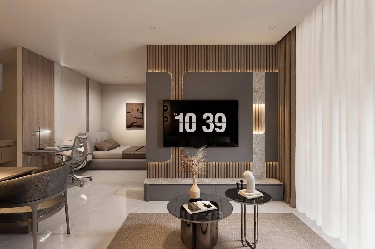 Dịch vụ thiết kế và thi công nội thất căn hộ 1PN+ tại VinHomes Grand Park, tư vấn miễn phí, có nhà mẫu tham quan, xưởng sản xuất trực tiếp, hoàn thiện nhanh.