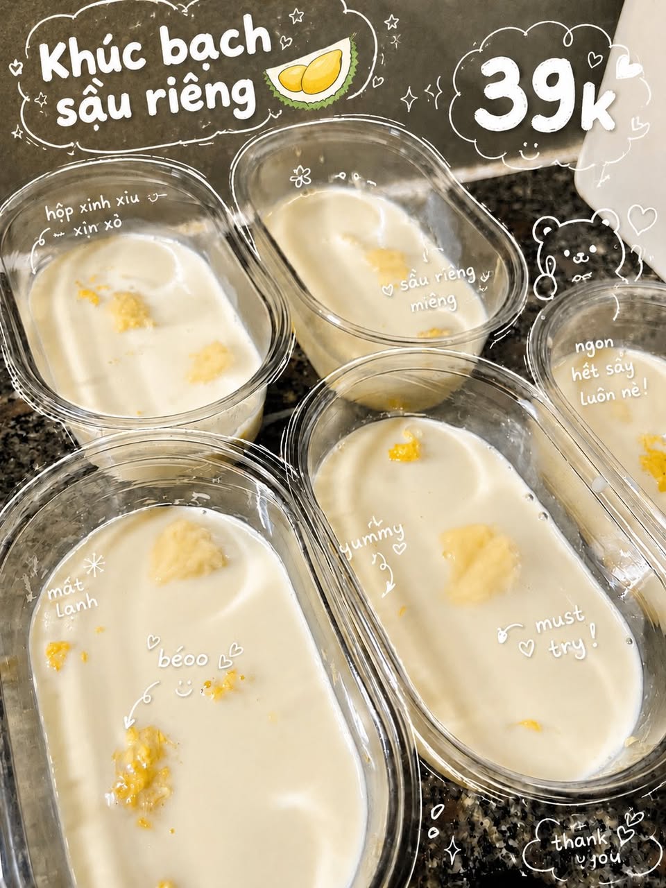 Bán khúc bạch sầu riêng, bơ già dừa non, sữa dừa sương sáo, dừa tươi. Giá từ 39k/hộp. Free ship Vinhomes, hỗ trợ ship trên 3km. Đặt hàng: 0376551830 - 0899490559.