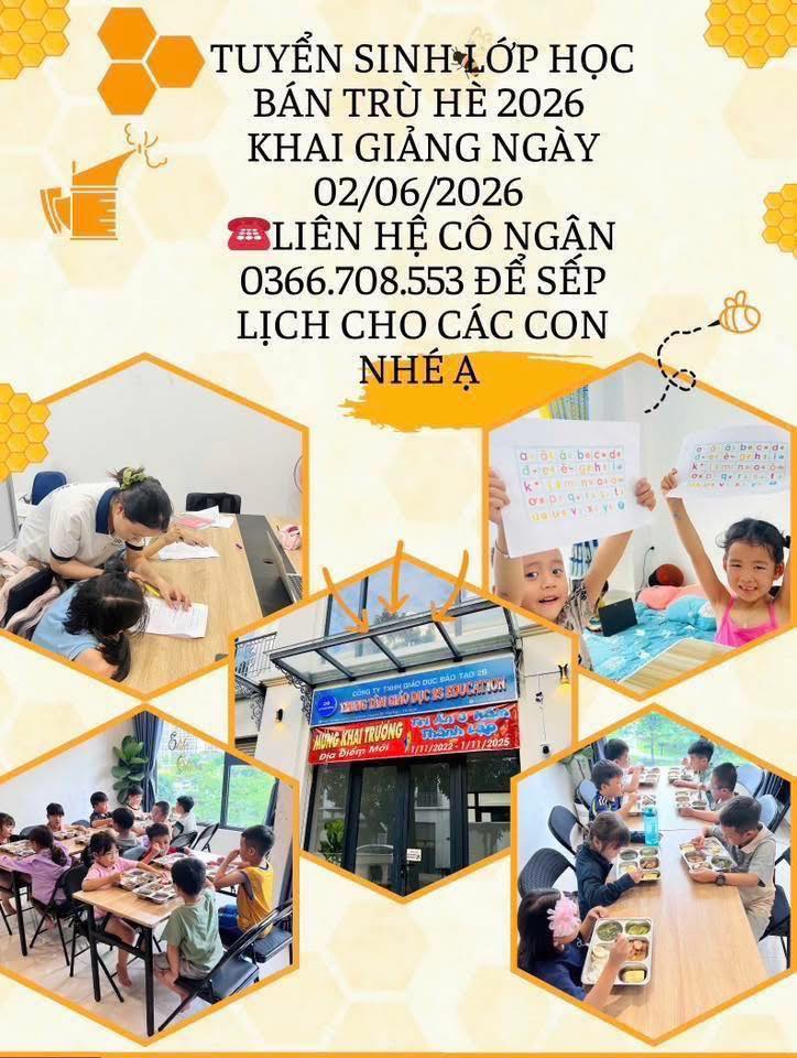 Tuyển sinh lớp bán trú hè 2026 tại Vinhome Grand Park, Q9: rèn chữ, luyện đọc, kỹ năng, mỹ thuật, ăn trưa, môi trường thân thiện. Liên hệ cô Ngân để đăng ký.