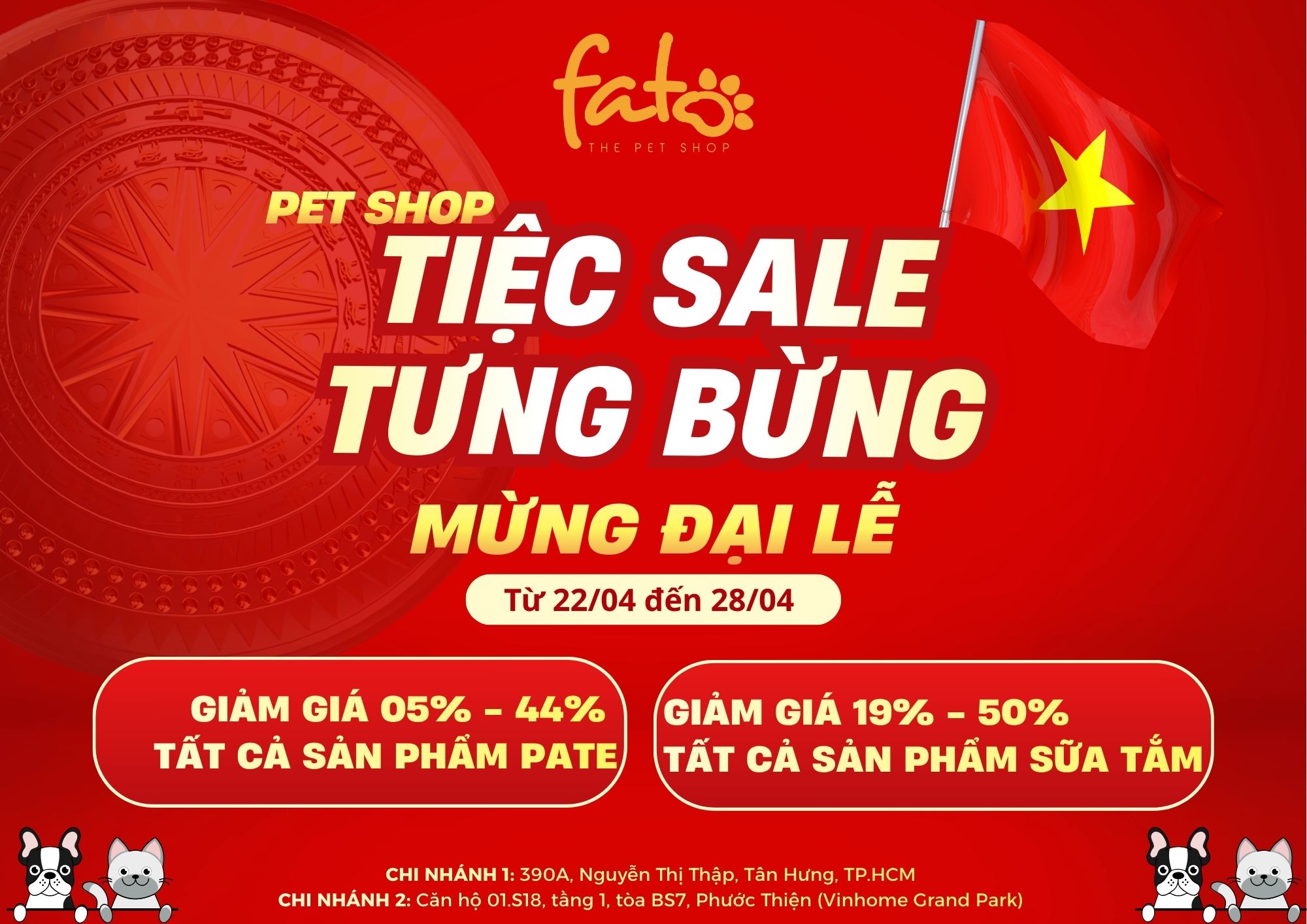 FATO PET SHOP cung cấp thức ăn và phụ kiện cho thú cưng, phù hợp cho cư dân nuôi chó mèo trong khu vực.