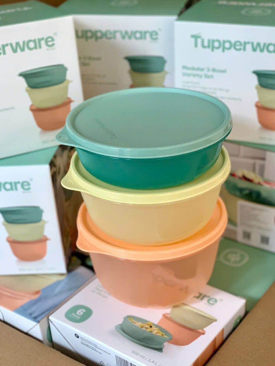 Bộ 3 tô Modular Tupperware chính hãng, dùng bảo quản thực phẩm, rau củ, món ăn đã sơ chế. Nắp kín khí, tiết kiệm diện tích bếp, chất lượng đảm bảo.