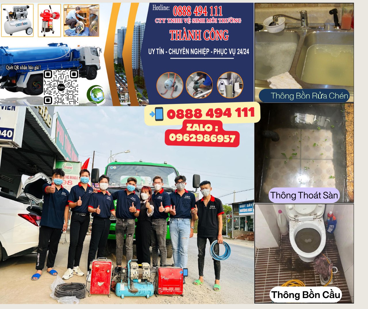 Dịch vụ thông tắc cống, hút bể phốt, khử mùi chuyên nghiệp, hỗ trợ 24/7, bảo hành dài hạn, cam kết không thông không lấy tiền.