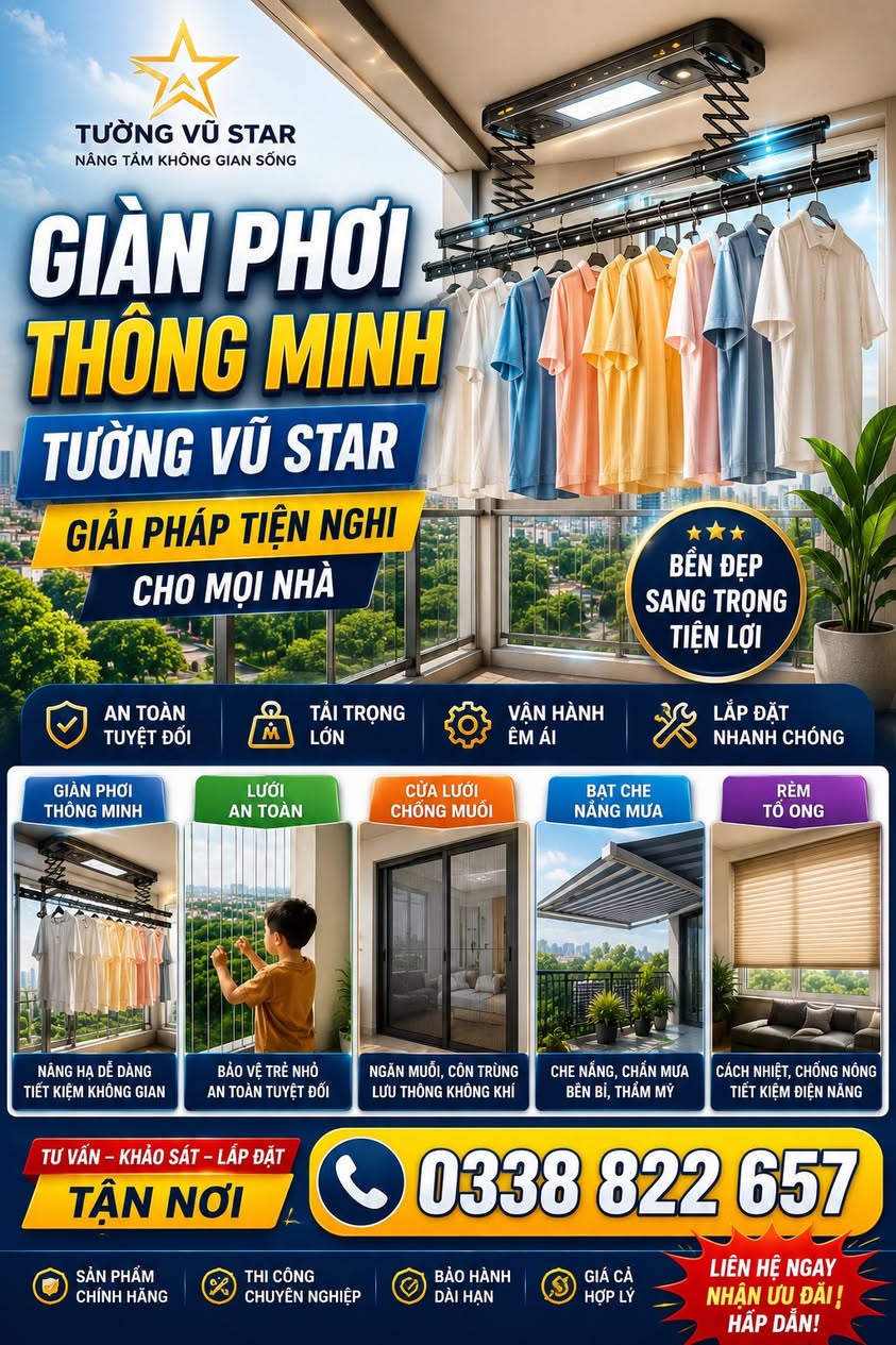 Cung cấp & lắp đặt cửa lưới chống muỗi, giàn phơi thông minh, lưới an toàn ban công, bạt che nắng mưa, rèm tổ ong cho nhà ở.