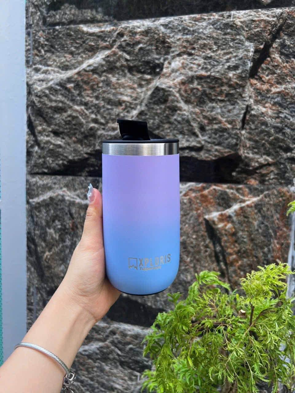 Ly giữ nhiệt 350ml màu tím pastel nhỏ gọn, tiện lợi mang đi học, đi làm, giữ nóng/lạnh, phù hợp cho cà phê, trà, nước mỗi ngày.