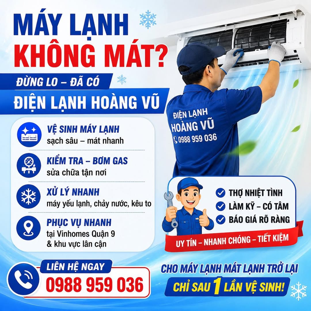 Nhận vệ sinh máy lạnh, máy giặt tại nhà giá rẻ khu Vinhomes Grand Park Q9 & lân cận. Liên hệ: 0988.959.036.