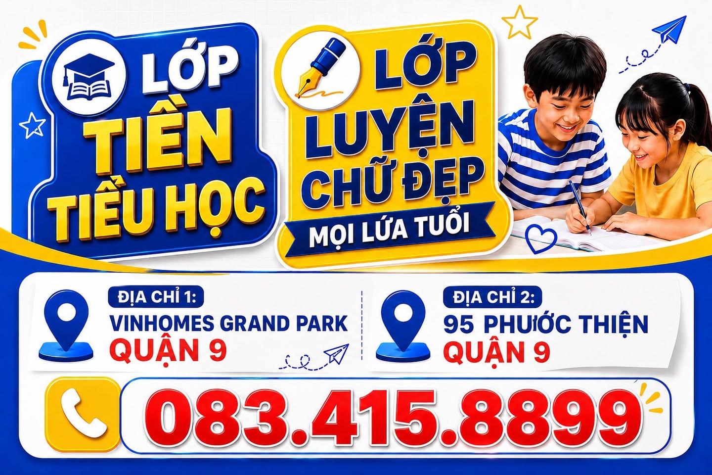 Trung tâm tuyển sinh các khóa ôn hè, bán trú, luyện chữ đẹp, luyện thi Vinschool, học tiếng Việt cho học sinh và người lớn tại Q9, Q12. Ưu đãi học bổng, giảm học phí.