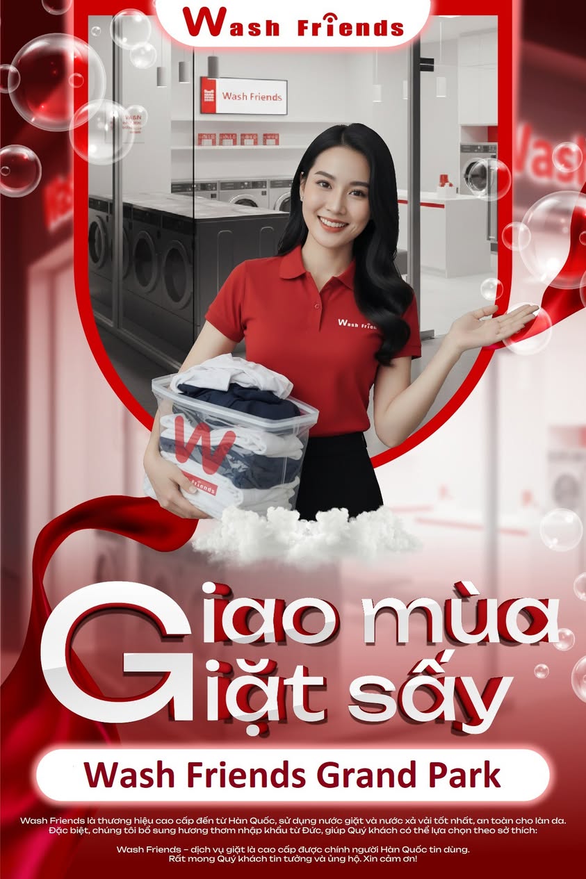 Dịch vụ giặt sấy chuẩn Hàn Quốc tại Vinhomes Grand Park, hỗ trợ nhận và giao tận nơi miễn phí, quần áo sạch thơm, tiện lợi mùa mưa.