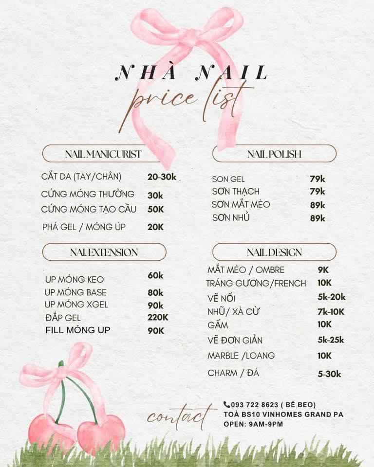 Tiệm nail Pearl tại tòa B10 mở cửa lại, ưu đãi giảm 10% toàn bộ bill khi đặt lịch trước. Liên hệ: 0937228623.