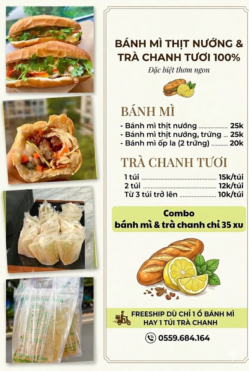 Trà Chanh Tươi giới thiệu đồ ăn sáng và đồ uống cho ngày mới, phù hợp cho cư dân muốn lựa chọn bữa sáng nhanh.